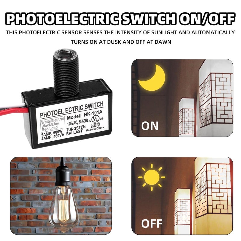 BTFO 6pcs 105V-130V AC Photocell Light Sensor with Auto On/Off, Dusk to Dawn Photoelectric Switch for Outdoor Lighting Street Lights Control with Nuts & Washers - Image 4
